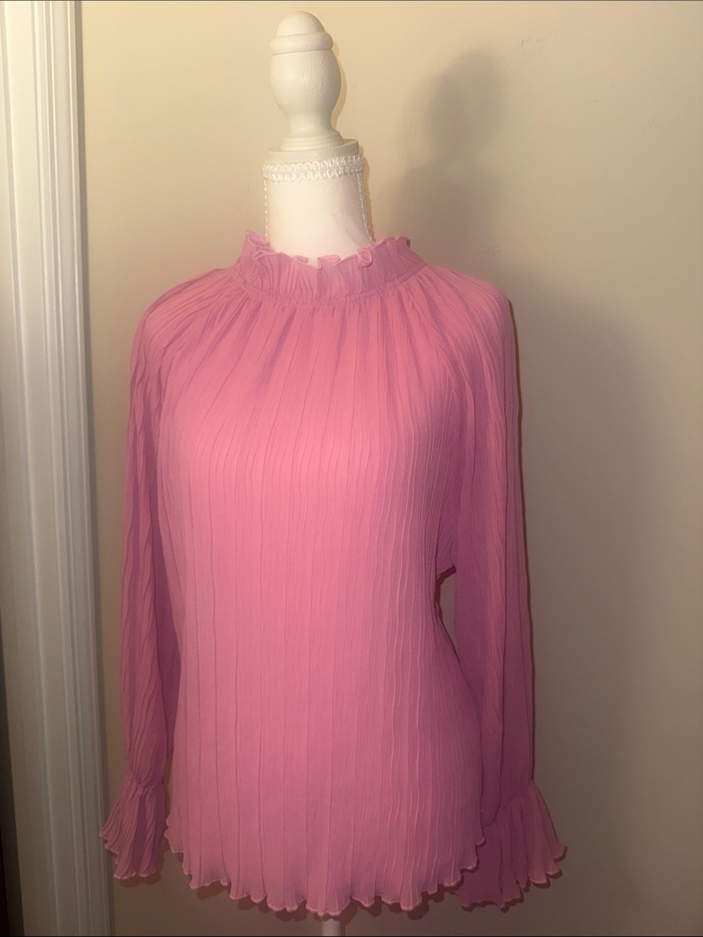Impressions Pink Pleated Long-Sleeve Blouse